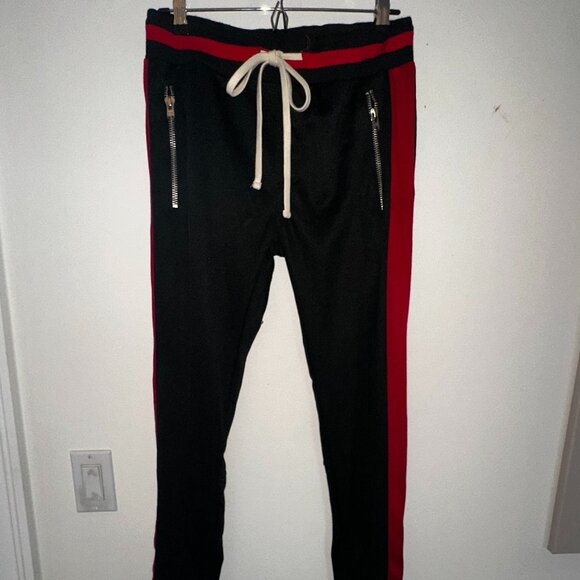 Mnml  Black Track Pants with Red Side Stripes & Slim Fit Zipper Size M - Picture 1 of 4
